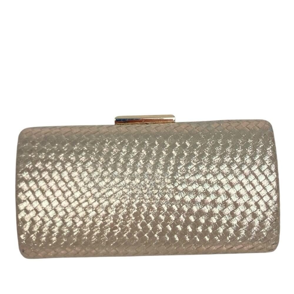 SONDRA ROBERTS Gold Basket Weave Clutch